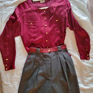 CHANEL Outfit - Silk Blouse with Matching Grey Wool Pants a RARE FIND!